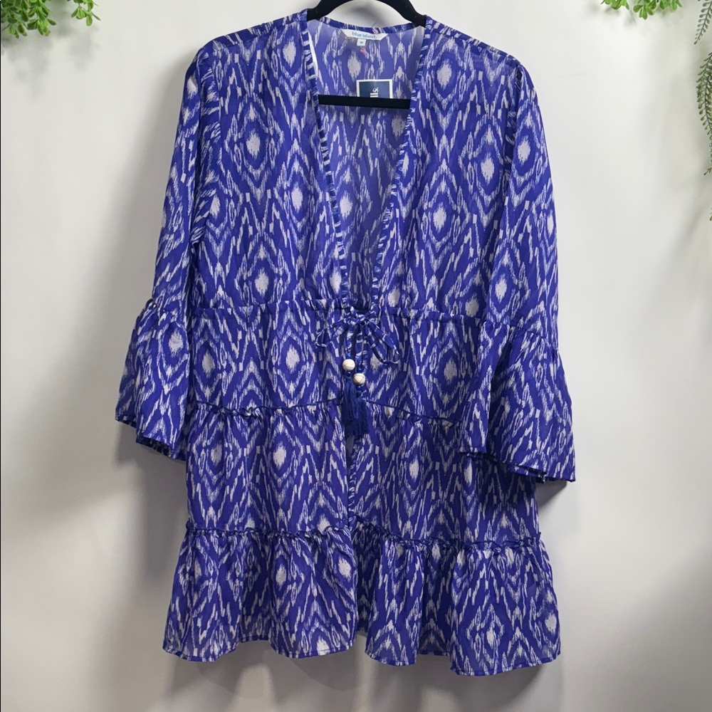 Blue Island Indigo and White Ikat Coverup